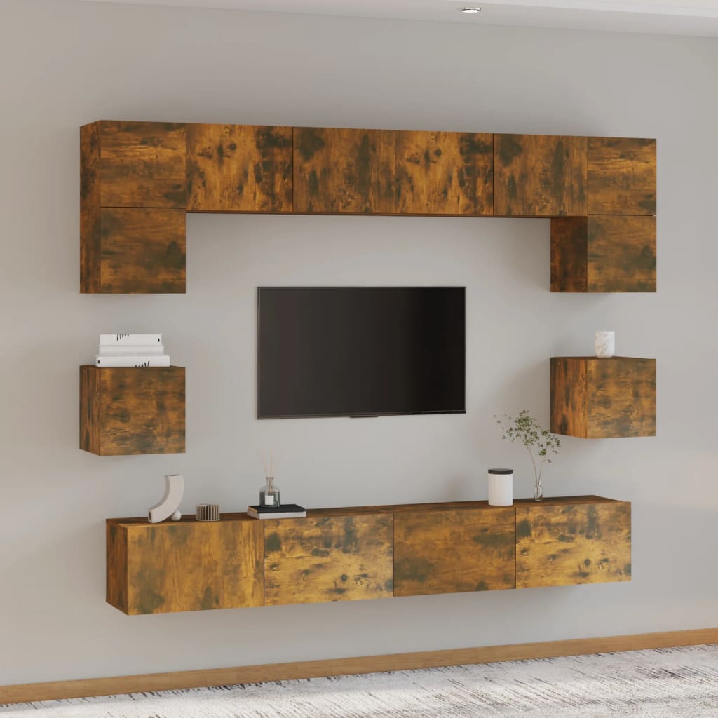 vidaXL 8 Piece TV Cabinet Set Smoked Oak Engineered Wood