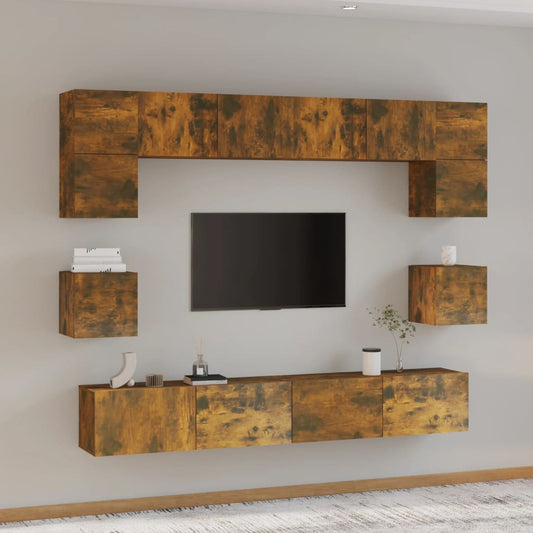 vidaXL 8 Piece TV Cabinet Set Smoked Oak Engineered Wood