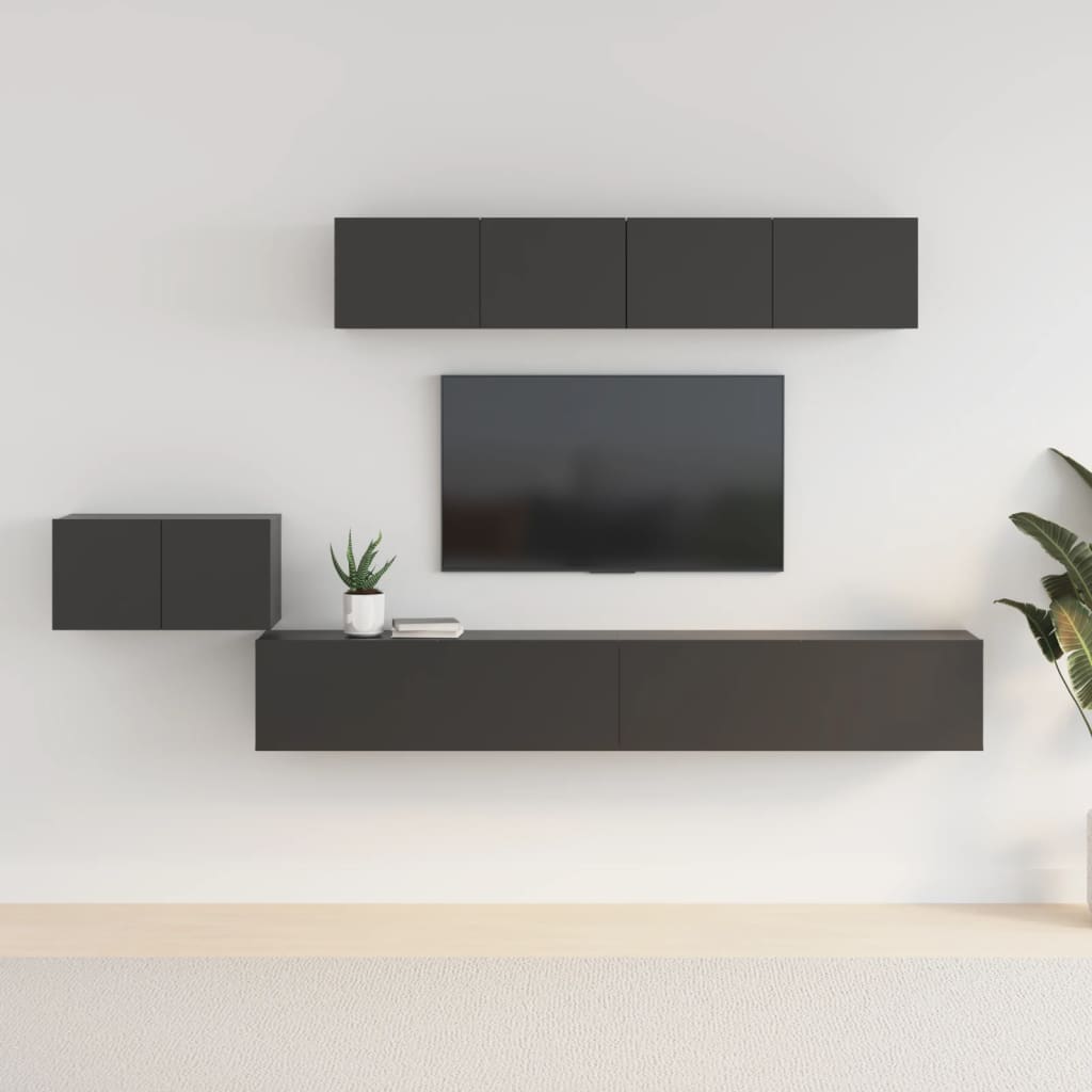vidaXL 5 Piece TV Cabinet Set Black Engineered Wood