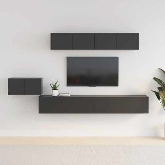 vidaXL 5 Piece TV Cabinet Set Black Engineered Wood