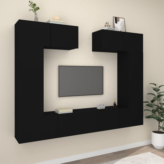 vidaXL 6 Piece TV Cabinet Set Black Engineered Wood