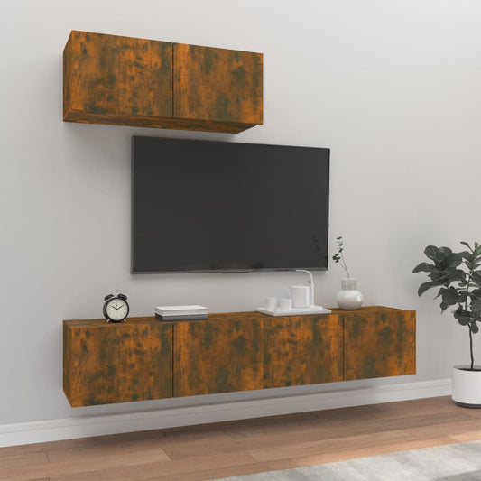 vidaXL 3 Piece TV Cabinet Set Smoked Oak Engineered Wood