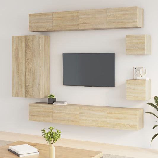 vidaXL 8 Piece TV Cabinet Set Sonoma Oak Engineered Wood