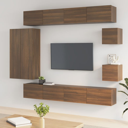 vidaXL 8 Piece TV Cabinet Set Brown Oak Engineered Wood