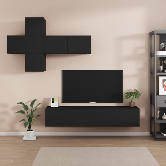 vidaXL 7 Piece TV Cabinet Set Black Engineered Wood