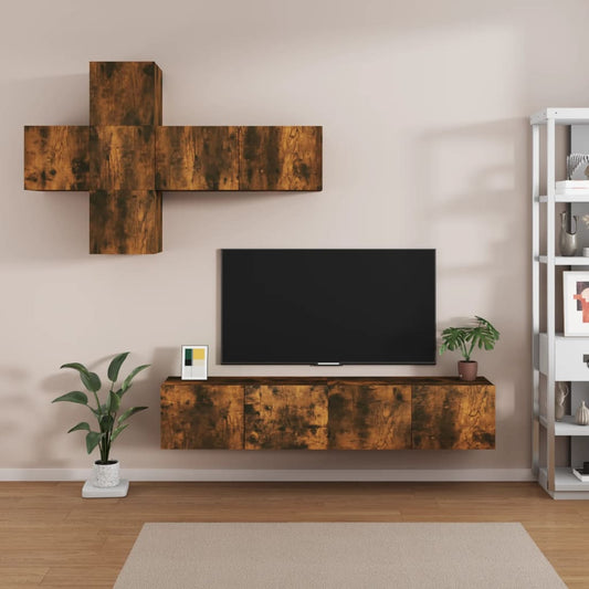 vidaXL 7 Piece TV Cabinet Set Smoked Oak Engineered Wood