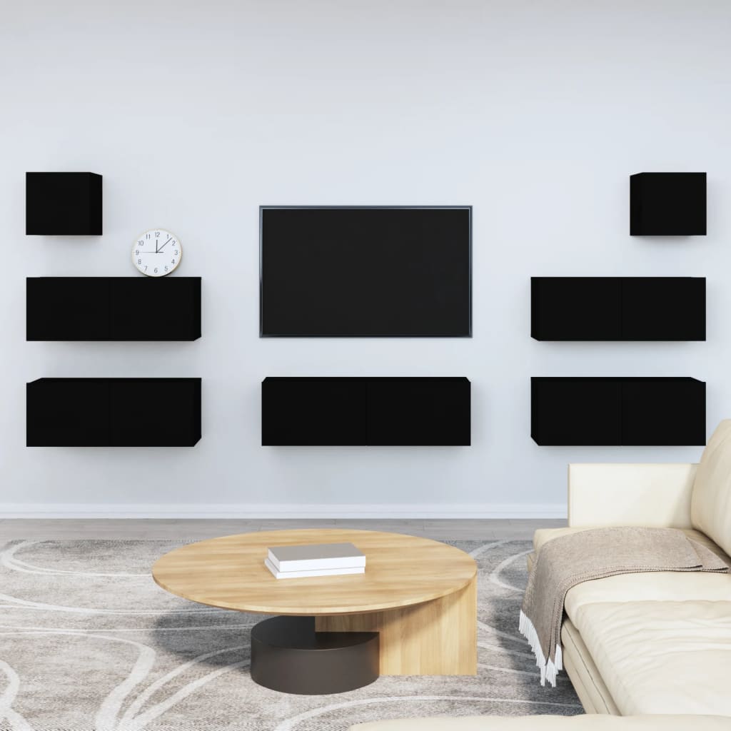 vidaXL 7 Piece TV Cabinet Set Black Engineered Wood