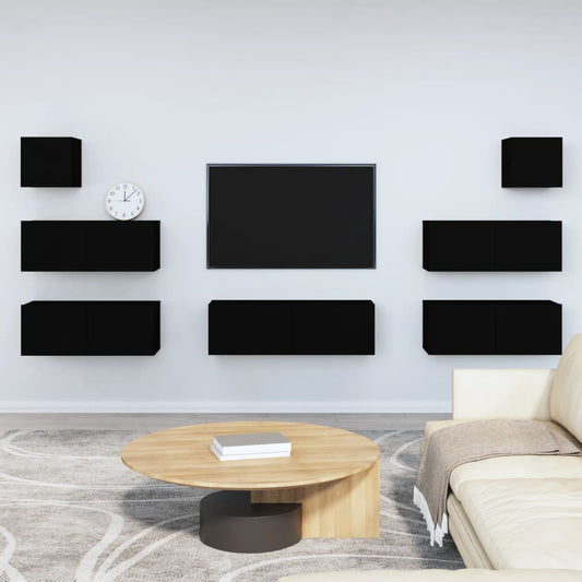 vidaXL 7 Piece TV Cabinet Set Black Engineered Wood