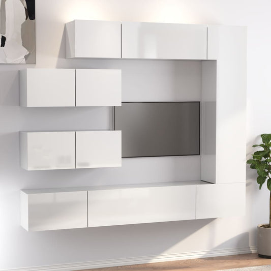 vidaXL 7 Piece TV Cabinet Set High Gloss White Engineered Wood