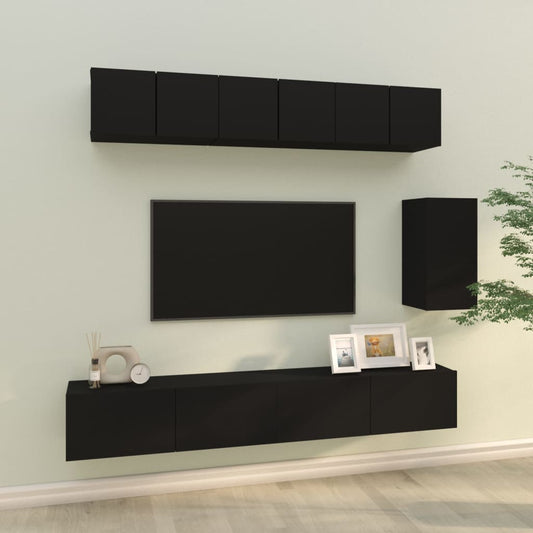 vidaXL 6 Piece TV Cabinet Set Black Engineered Wood
