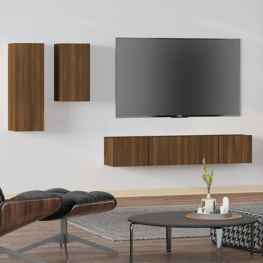 vidaXL 4 Piece TV Cabinet Set Brown Oak Engineered Wood