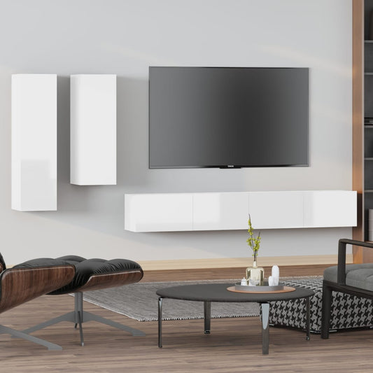 vidaXL 4 Piece TV Cabinet Set High Gloss White Engineered Wood