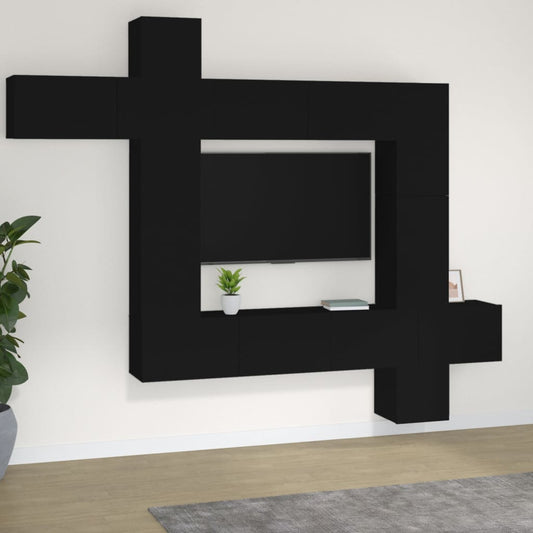 vidaXL 9 Piece TV Cabinet Set Black Engineered Wood