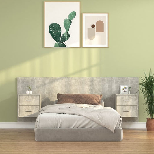 vidaXL Bed Headboard with Cabinets Concrete Grey Engineered Wood