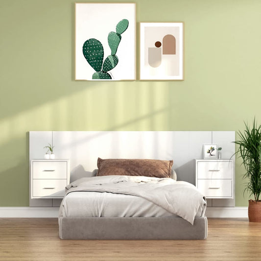 vidaXL Bed Headboard with Cabinets High Gloss White Engineered Wood
