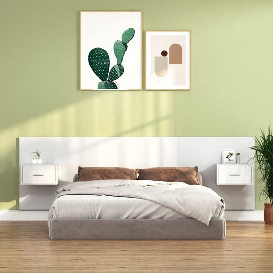 vidaXL Bed Headboard with Cabinets High Gloss White Engineered Wood