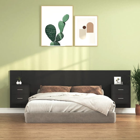 vidaXL Bed Headboard with Cabinets Black Engineered Wood
