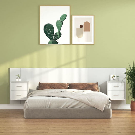 vidaXL Bed Headboard with Cabinets High Gloss White Engineered Wood