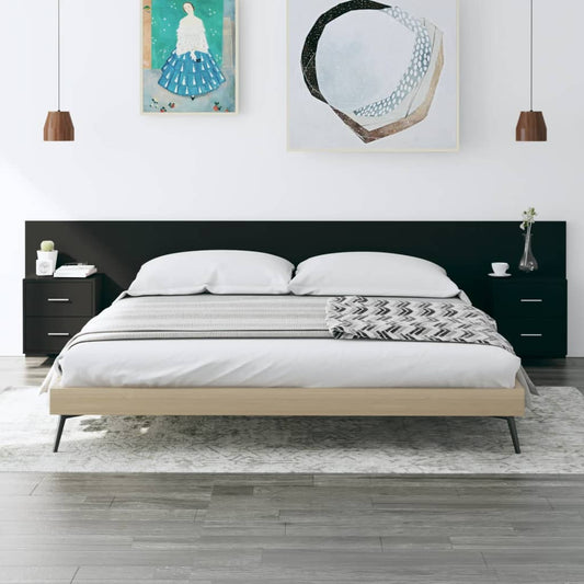 vidaXL Bed Headboard with Cabinets Black Engineered Wood
