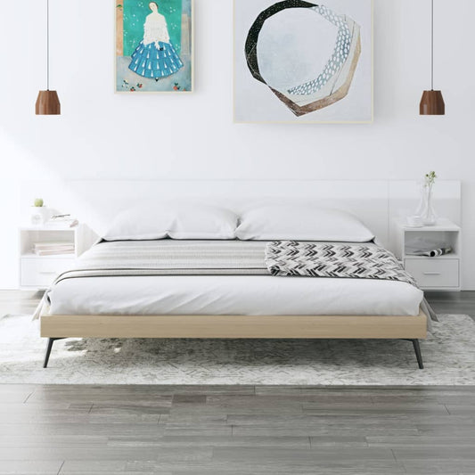 vidaXL Bed Headboard with Cabinets High Gloss White Engineered Wood
