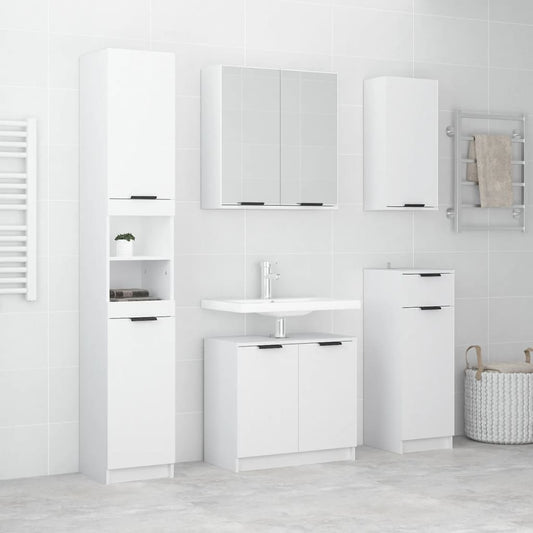 vidaXL 5 Piece Bathroom Cabinet Set High Gloss White Engineered Wood