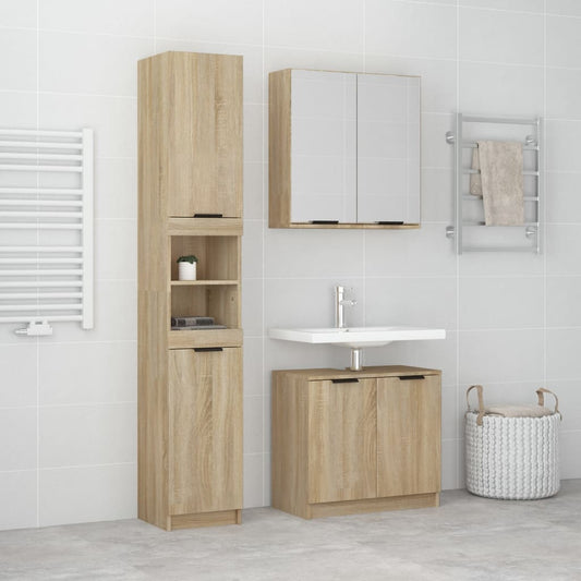 vidaXL 3 Piece Bathroom Cabinet Set Sonoma Oak Engineered Wood