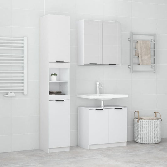 vidaXL 3 Piece Bathroom Cabinet Set High Gloss White Engineered Wood