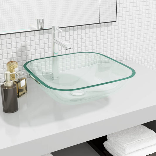 vidaXL Basin Glass 42x42x14 cm Transparent