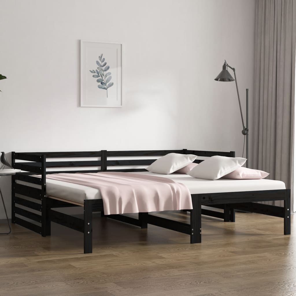 vidaXL Pull-out Day Bed Black 2x(90x190) cm Solid Wood Pine