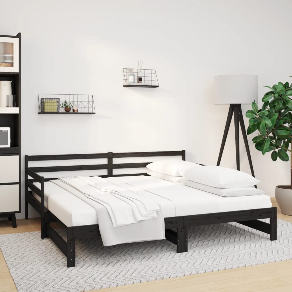 vidaXL Pull-out Day Bed Black 2x(80x200) cm Solid Wood Pine