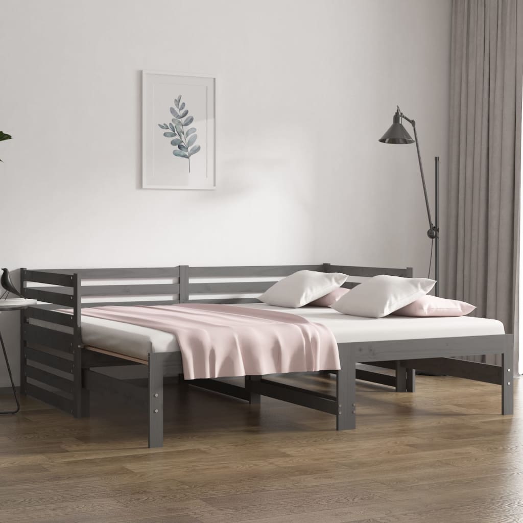 vidaXL Pull-out Day Bed Grey 2x(80x200) cm Solid Wood Pine