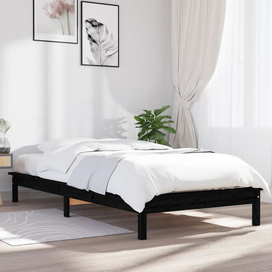 vidaXL Bed Frame Black 90x200 cm Solid Wood Pine