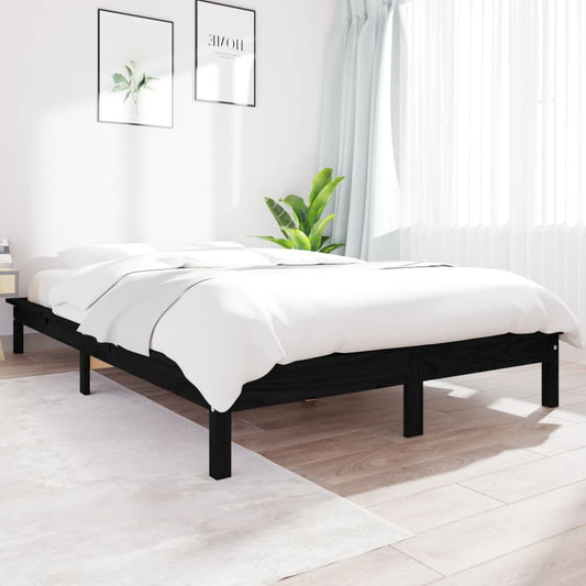 vidaXL Bed Frame Black 140x200 cm Solid Wood Pine