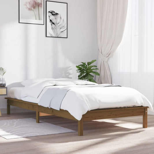 vidaXL Bed Frame Honey Brown 75x190 cm Small Single Solid Wood Pine
