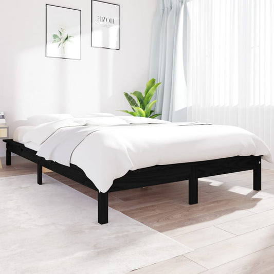 vidaXL Bed Frame Black 135x190 cm Double Solid Wood Pine
