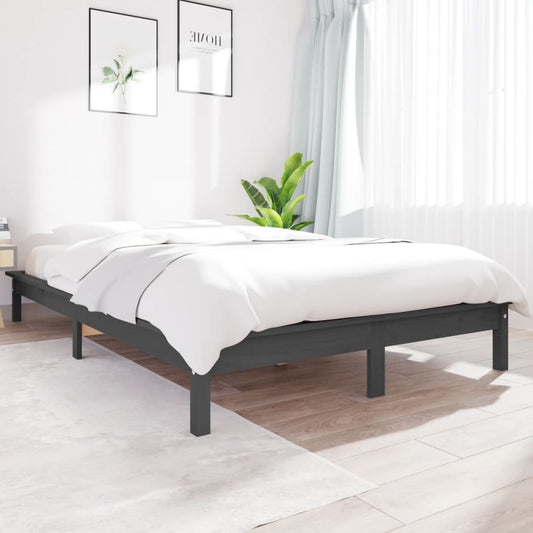 vidaXL Bed Frame Grey 140x190 cm Solid Wood Pine