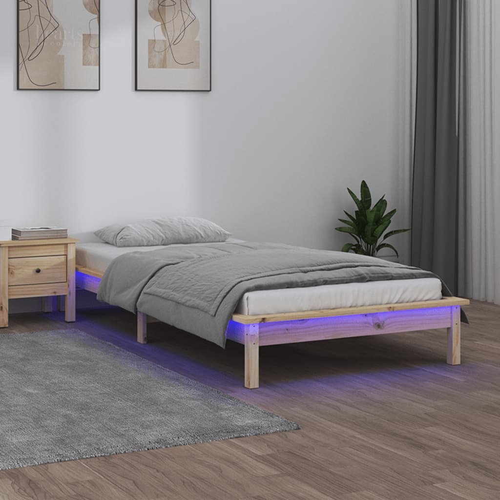 vidaXL LED Bed Frame 90x200 cm Solid Wood