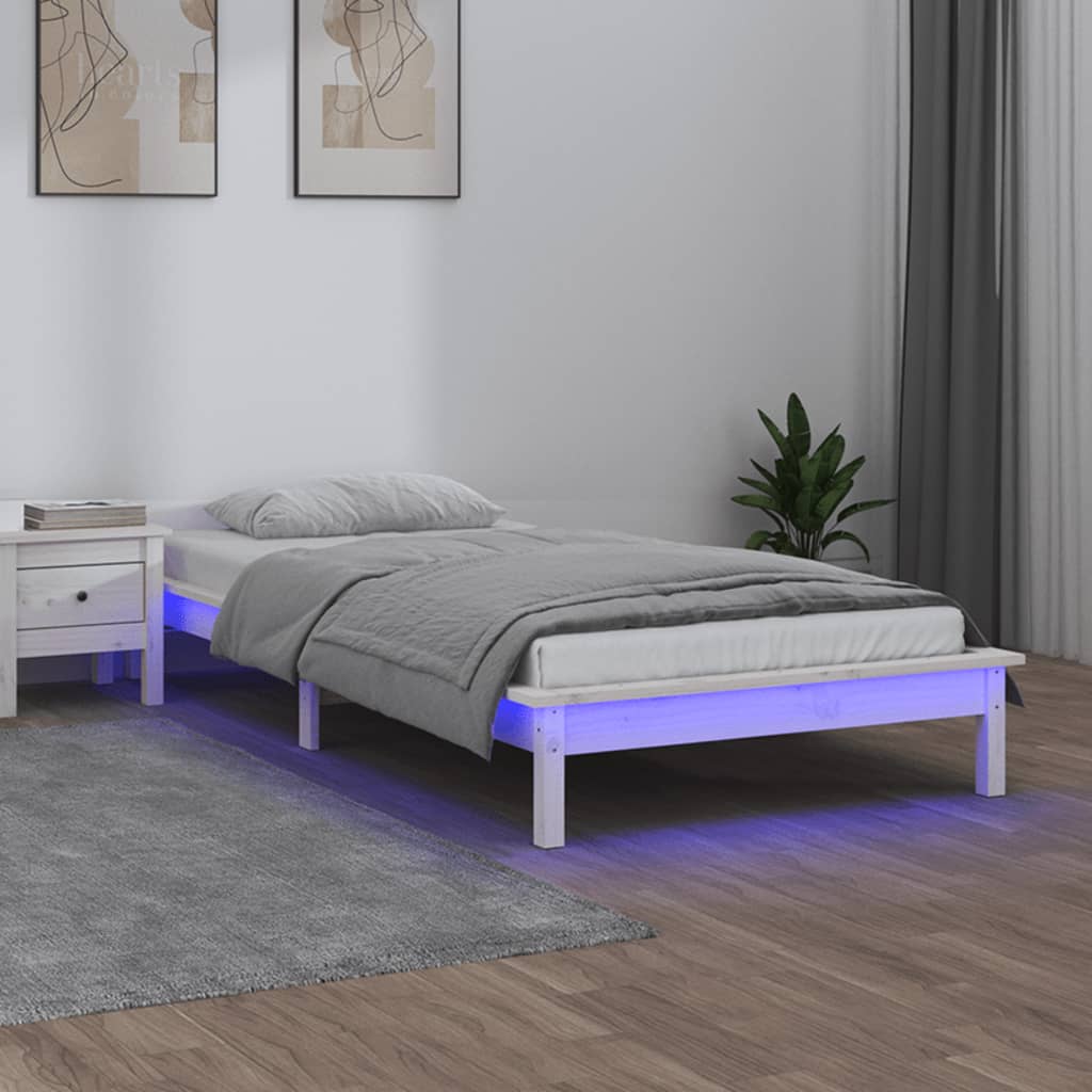 vidaXL LED Bed Frame White 100x200 cm Solid Wood