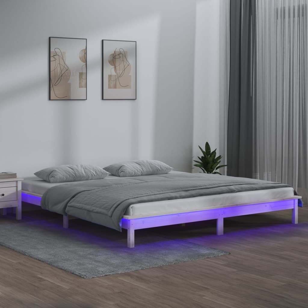 vidaXL LED Bed Frame White 135x190 cm Double Solid Wood