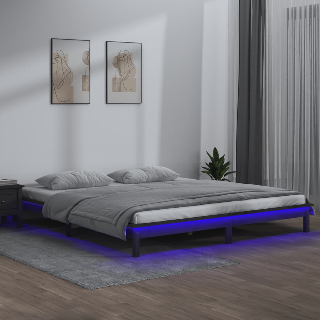 vidaXL LED Bed Frame Grey 135x190 cm Double Solid Wood