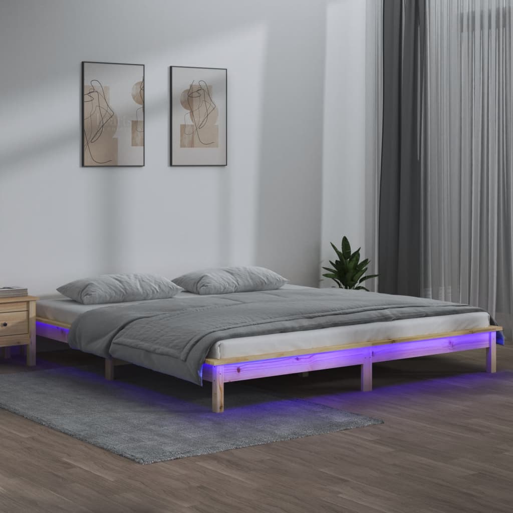 vidaXL LED Bed Frame 140x190 cm Solid Wood