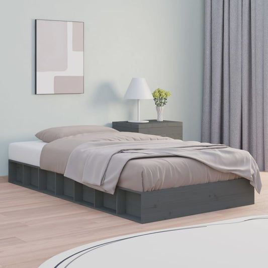 vidaXL Bed Frame Grey 75x190 cm Small Single Solid Wood