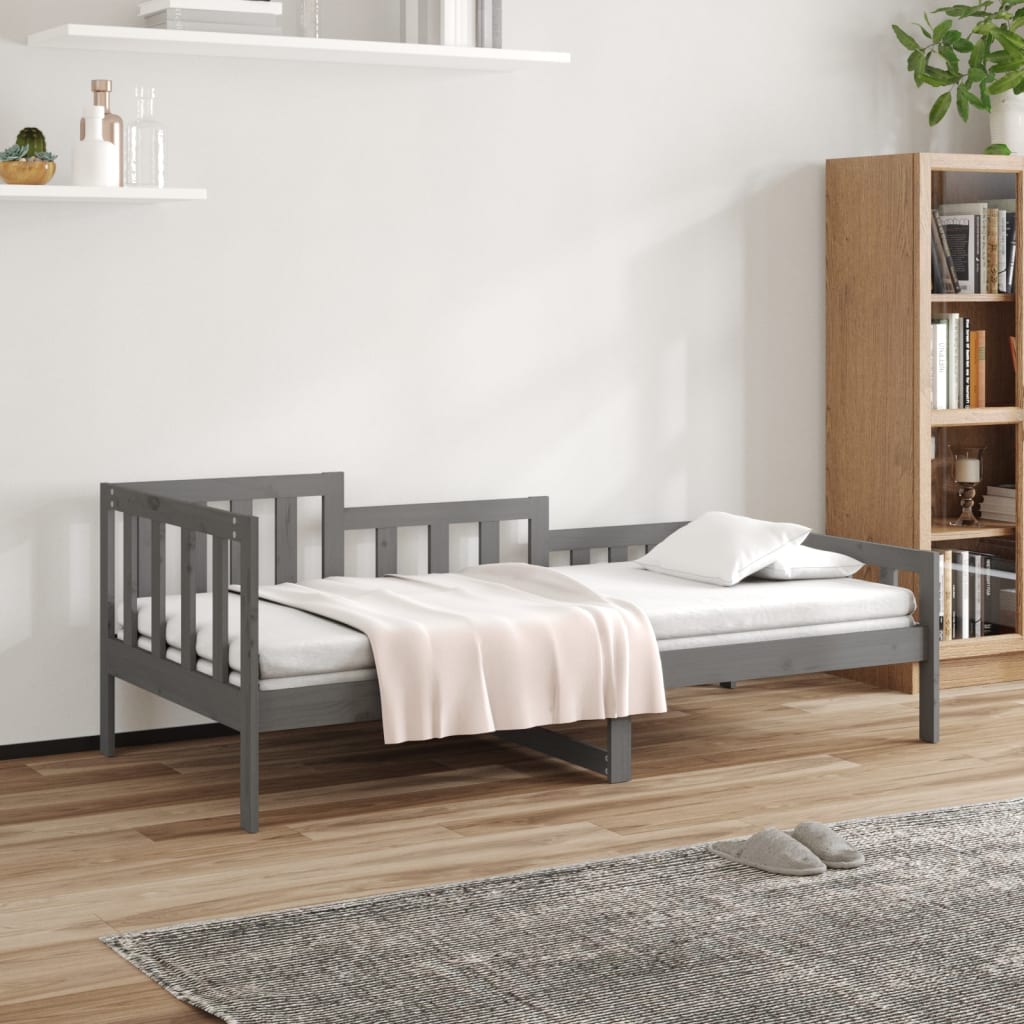 vidaXL Day Bed Grey 90x200 cm Solid Wood Pine