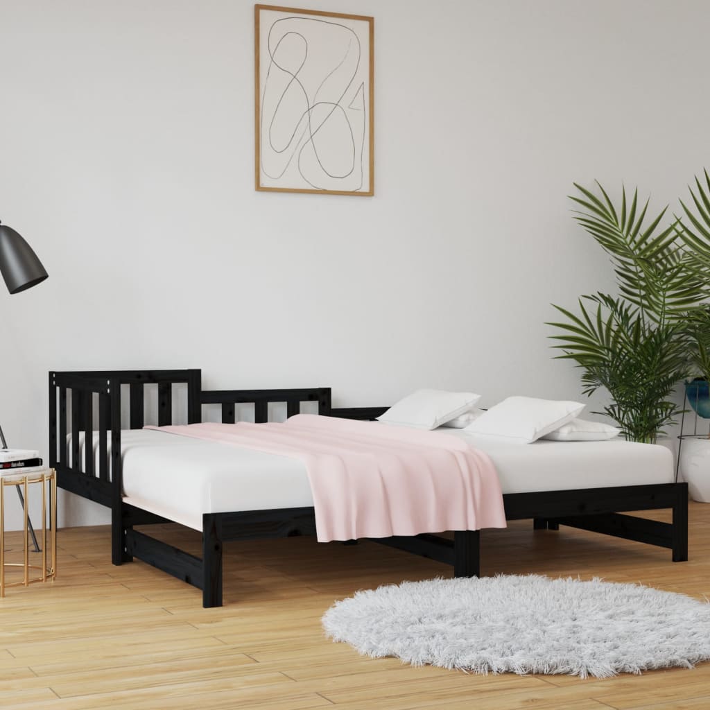vidaXL Pull-out Day Bed Black 2x(80x200) cm Solid Wood Pine
