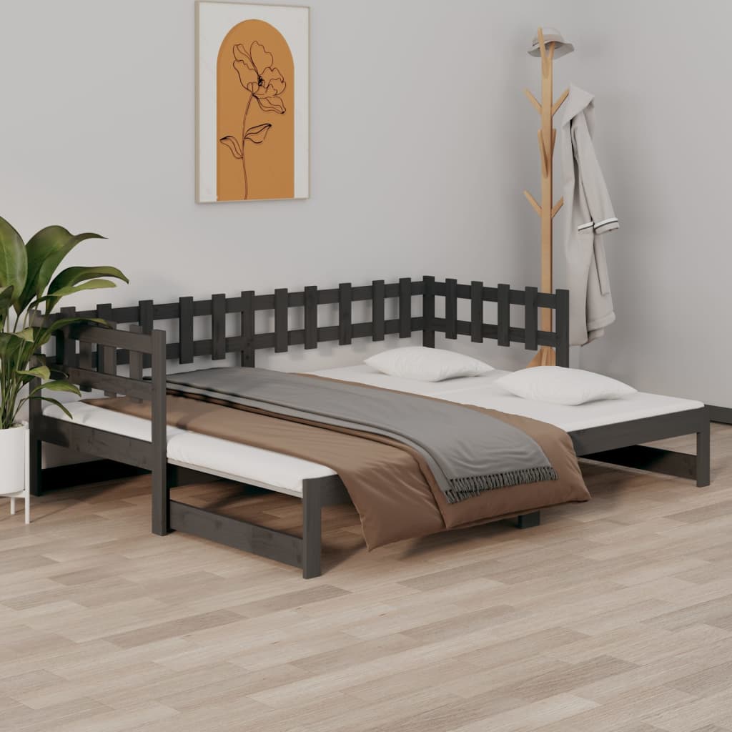 vidaXL Pull-out Day Bed Grey 2x(80x200) cm Solid Wood Pine