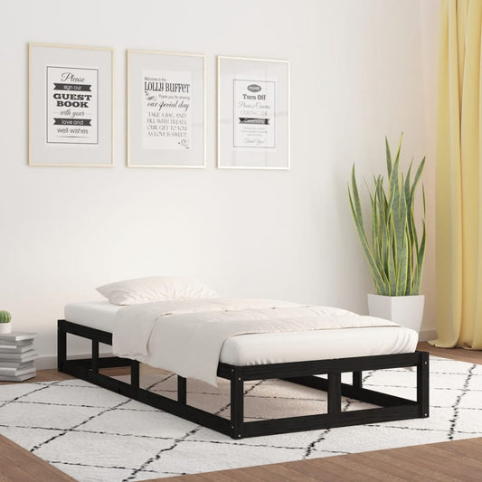 vidaXL Bed Frame Black 75x190 cm Small Single Solid Wood