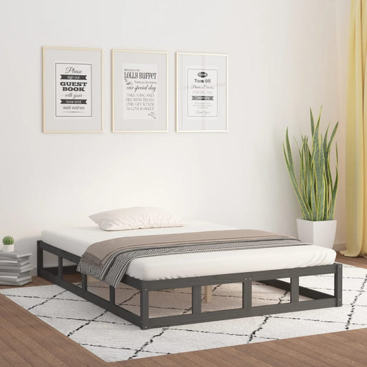 vidaXL Bed Frame Grey 135x190 cm Double Solid Wood