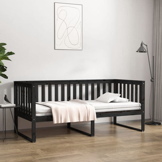 vidaXL Day Bed Black 100x200 cm Solid Wood Pine