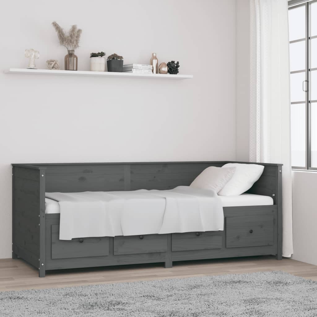 vidaXL Day Bed Grey 90x200 cm Solid Wood Pine