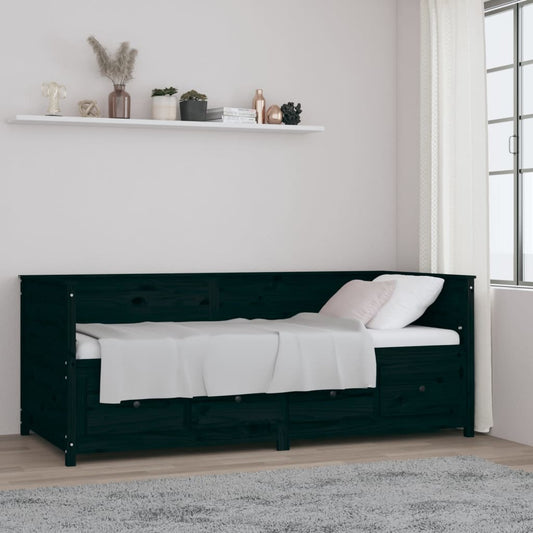 vidaXL Day Bed Black 90x200 cm Solid Wood Pine